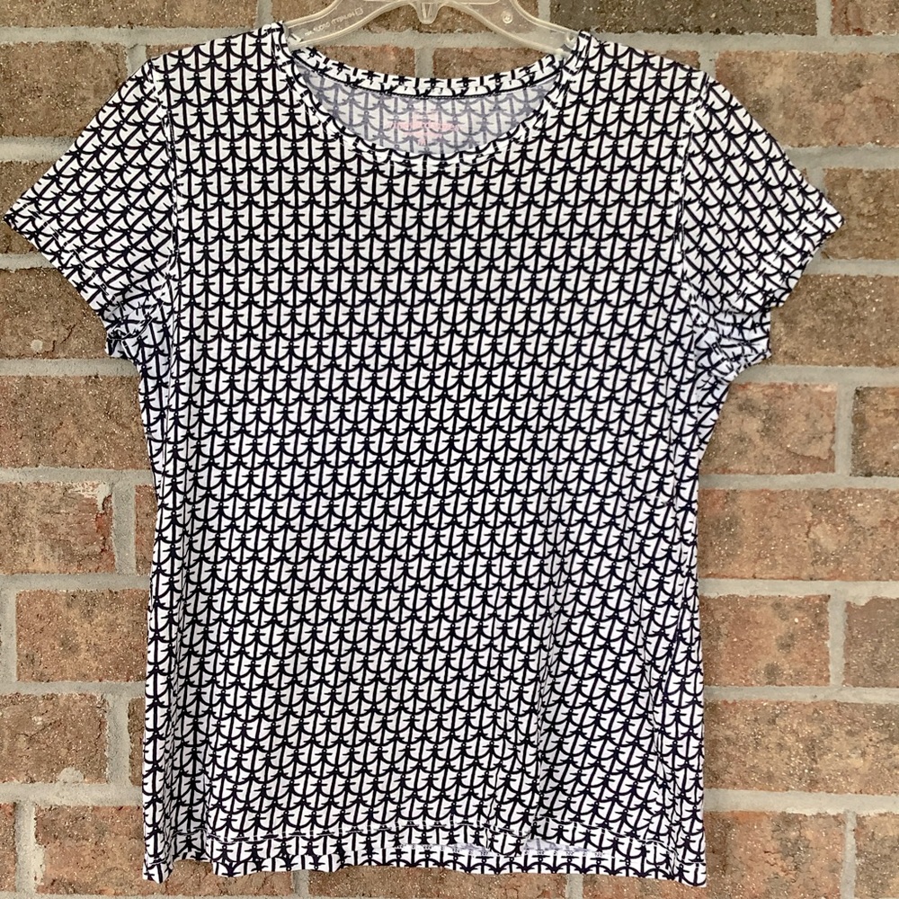 Vineyard Vines Women’s Medium Anchor Print Short Sleeve T-Shirt Blue And White